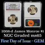 NGC 2008-d James Monroe Presidential Dollar $1 Graded ms65 by NGC