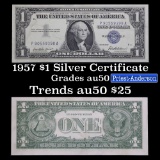 1957 $1 Blue Seal Silver Certificate Grades AU, Almost Unc