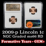 NGC 2009-p Formative Years Lincoln Cent 1c Graded ms66 RD by NGC