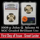 NGC 2008-p John Quincy Adams First day of Issue Presidential Dollar $1 Graded ms65 by NGC