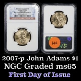 NGC 2007-p John Adams First day of Issue Presidential Dollar $1 Graded ms65 by NGC