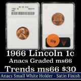 ANACS 1966 SMS Lincoln Cent 1c Graded ms66 RD by ANACS