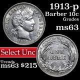 1913-p Barber Dime 10c Grades Select Unc (fc)