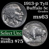1913-p TY II Buffalo Nickel 5c Grades Select Unc
