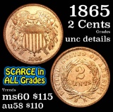 1865 Two Cent Piece 2c Grades Unc Details