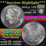***Auction Highlight*** 1878-p 7/8tf Vam 36, TOP POP Morgan Dollar $1 Graded GEM+ PL by USCG (fc)