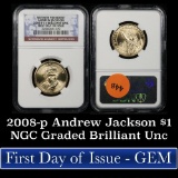 NGC 2008-p Andrew Jackson First day of Issue Presidential Dollar $1 Graded ms65 by NGC