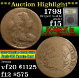 ***Auction Highlight*** 1798 Draped Bust Large Cent 1c Graded f+ by USCG (fc)
