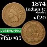 1874 Indian Cent 1c Grades vf, very fine