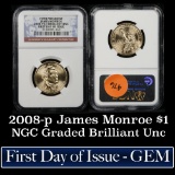 NGC 2008-p James Monroe First day of Issue Presidential Dollar $1 Graded ms65 by NGC