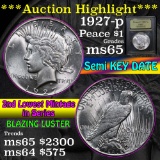 ***Auction Highlight*** 1927-p Peace Dollar $1 Graded GEM Unc by USCG (fc)