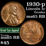1930-p Lincoln Cent 1c Grades GEM Unc RB