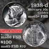 1938-d Mercury Dime 10c Grades GEM+ FSB