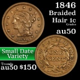 1846 Braided Hair Large Cent 1c Grades AU, Almost Unc