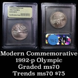 1992-p Olympic Modern Commem Half Dollar 50c Graded ms70, Perfection by USCG