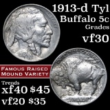 1913-d TY I Buffalo Nickel 5c Grades vf++