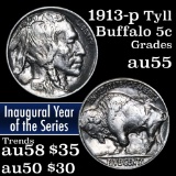 1913-p TY II Buffalo Nickel 5c Grades Choice AU