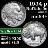 1934-p Buffalo Nickel 5c Grades Choice+ Unc