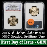 NGC 2007-d John Adams First day of Issue Presidential Dollar $1 Graded ms65 by NGC