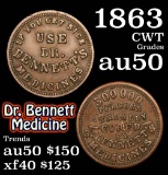1863 Dr. Bennett Medicine Civil War Token 1c Grades AU, Almost Unc