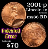 2001-p indented error Lincoln Cent 1c Grades GEM+ Unc RD