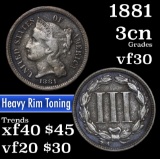 1881 Three Cent Copper Nickel 3cn Grades vf++