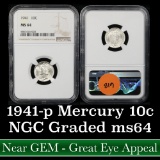 NGC 1941-p Mercury Dime 10c Graded ms64 by NGC