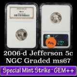 NGC 2006-d SMS Jefferson Nickel 5c Graded ms67 by NGC