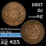 1867 Two Cent Piece 2c Grades ag