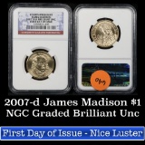 NGC 2007-d James Madison First day of Issue Presidential Dollar $1 Graded ms65 by NGC