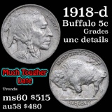 1918-d Buffalo Nickel 5c Grades Unc Details (fc)