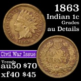 1863 Indian Cent 1c Grades AU Details