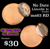 no date, off center strike with brockage Lincoln Cent 1c Grades Select Unc RD