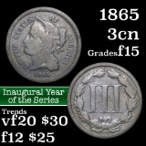 1865 Three Cent Copper Nickel 3cn Grades f+