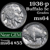 1936-p Buffalo Nickel 5c Grades Choice Unc