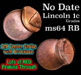 no date, off center strike with brockage Lincoln Cent 1c Grades Choice Unc RB