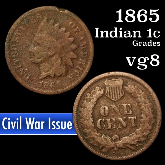 1865 Indian Cent 1c Grades vg, very good