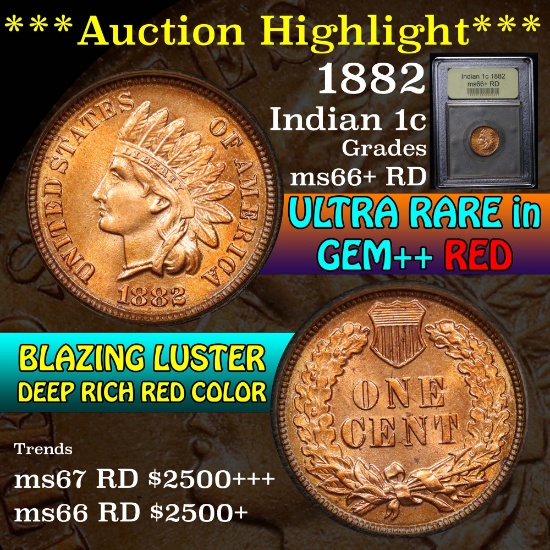 ***Auction Highlight*** 1882 Indian Cent 1c Graded GEM++ RD by USCG (fc)
