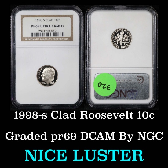 NGC 1998-s Roosevelt Dime 10c Graded pr69 DCAM by NGC