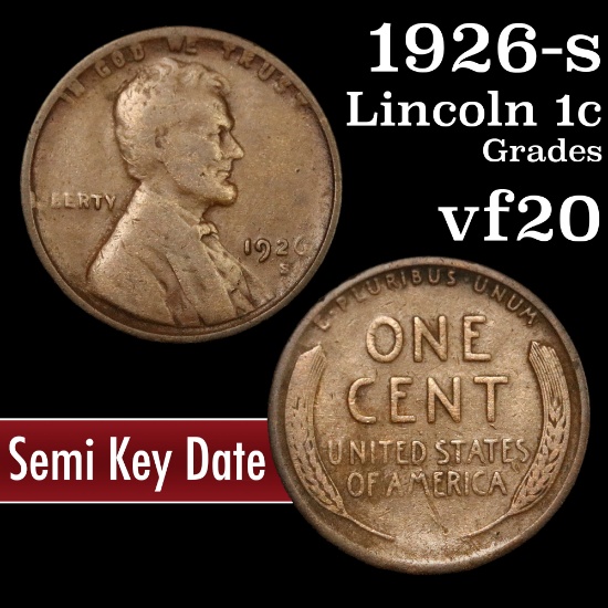 1926-s Lincoln Cent 1c Grades vf, very fine