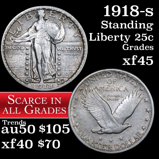 1918-s Standing Liberty Quarter 25c Grades xf+