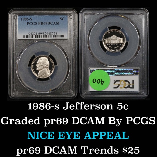 PCGS 1986-s Jefferson Nickel 5c Graded pr69 DCAM by PCGS