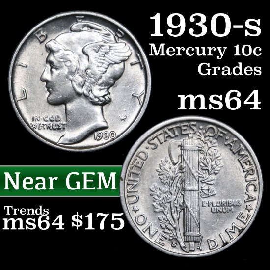 1930-s Near FSB Mercury Dime 10c Grades Choice Unc