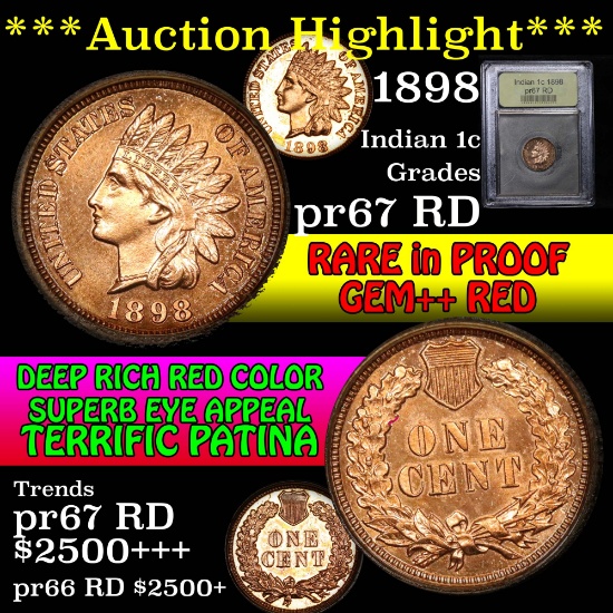 ***Auction Highlight*** 1898 Indian Cent 1c Graded Gem++ Proof Red by USCG (fc)