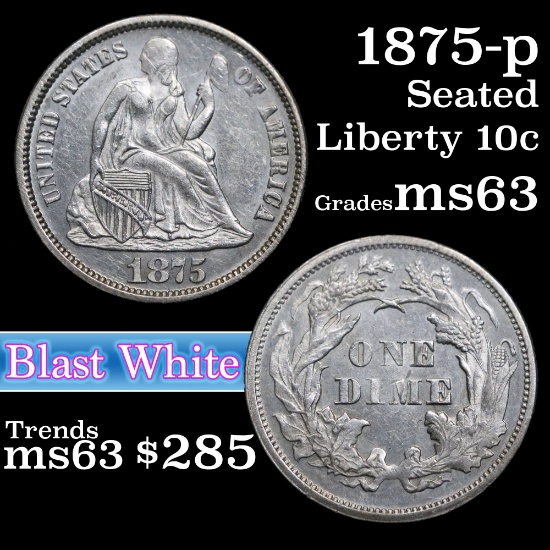 1875-p Seated Liberty Dime 10c Grades Select Unc (fc)