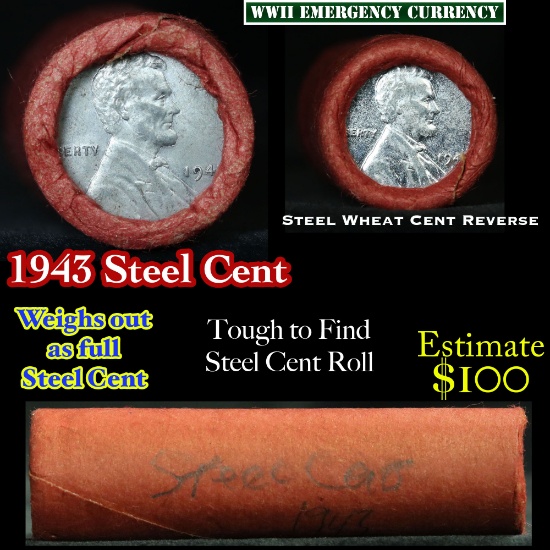 Full roll of Lincoln Steel cents, 1943-d on one end and 1943-p on other end