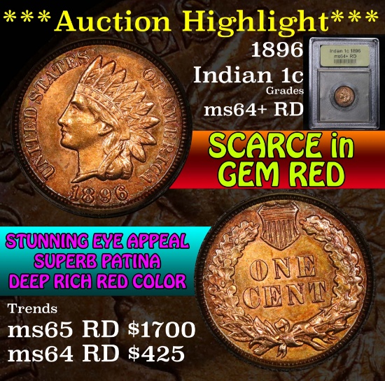 ***Auction Highlight*** 1896 Indian Cent 1c Graded Choice+ Unc RD by USCG (fc)