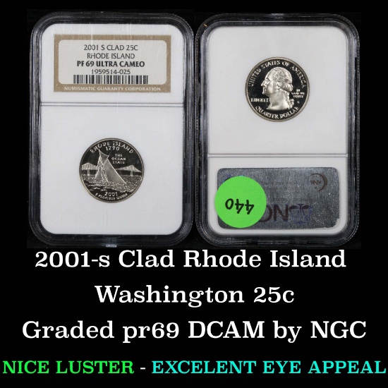 NGC 2001-s Rhode Island Washington Quarter 25c Graded pr69 DCAM by NGC