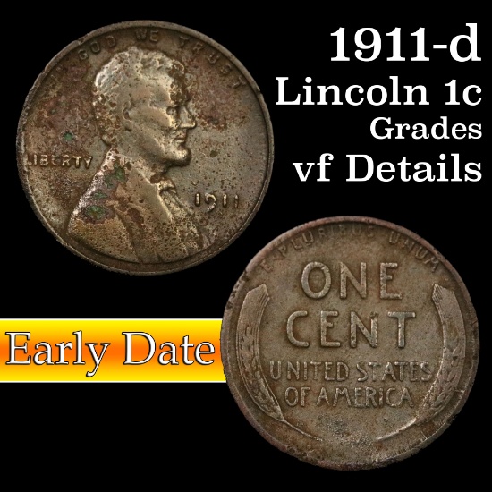 1911-d Lincoln Cent 1c Grades vf details