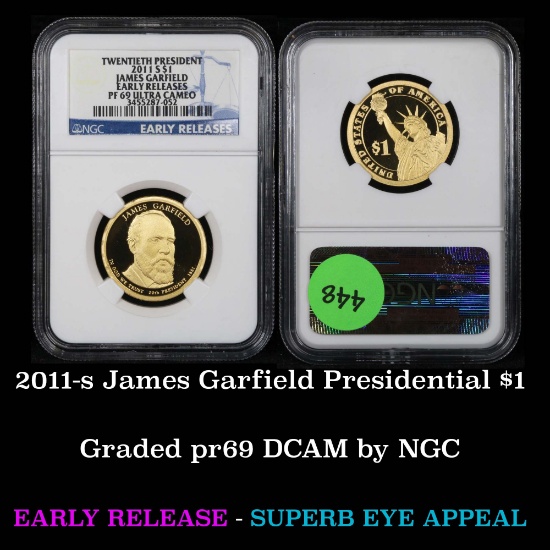 NGC 2011-s James Garfield, Early release Presidential Dollar $1 Graded pr69 DCAM by NGC